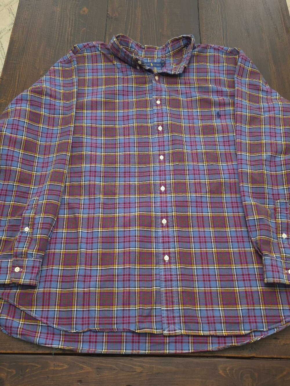 Ralph Lauren Shirt 4XB Blue Tartan Plaid Cotton Button Down B&T Mens Pony LS